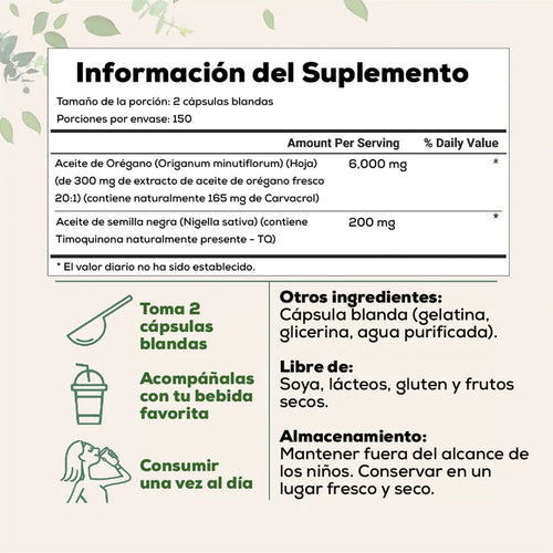 Aceite de oregano con aceite de semilla negra