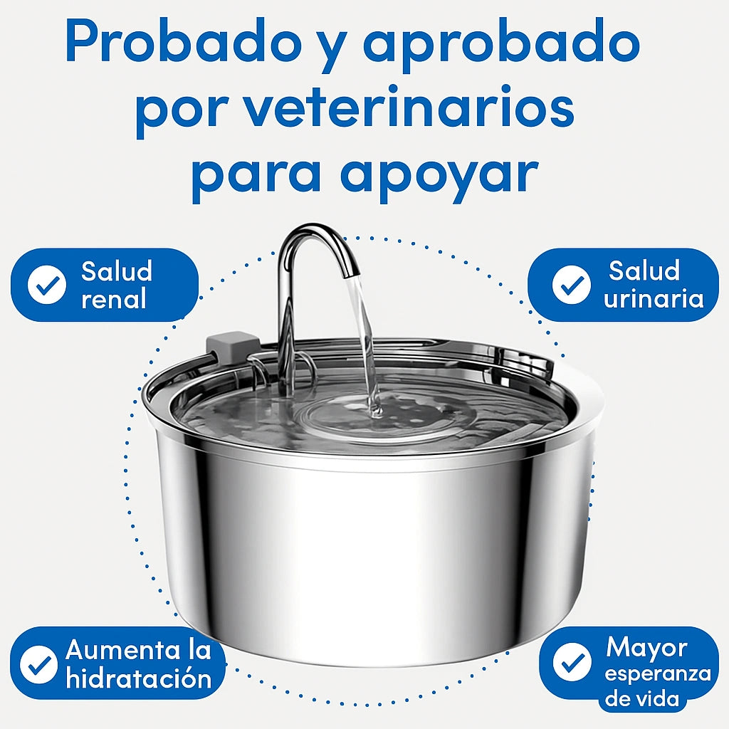 Fuente de Acero Inoxidable con Triple-Filtración para Agua Siempre Fresca